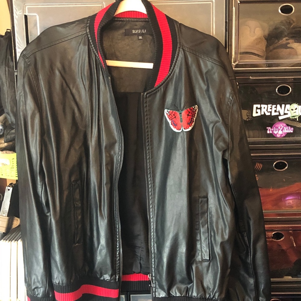 Gucci Black Leather Jacket with Red Accents